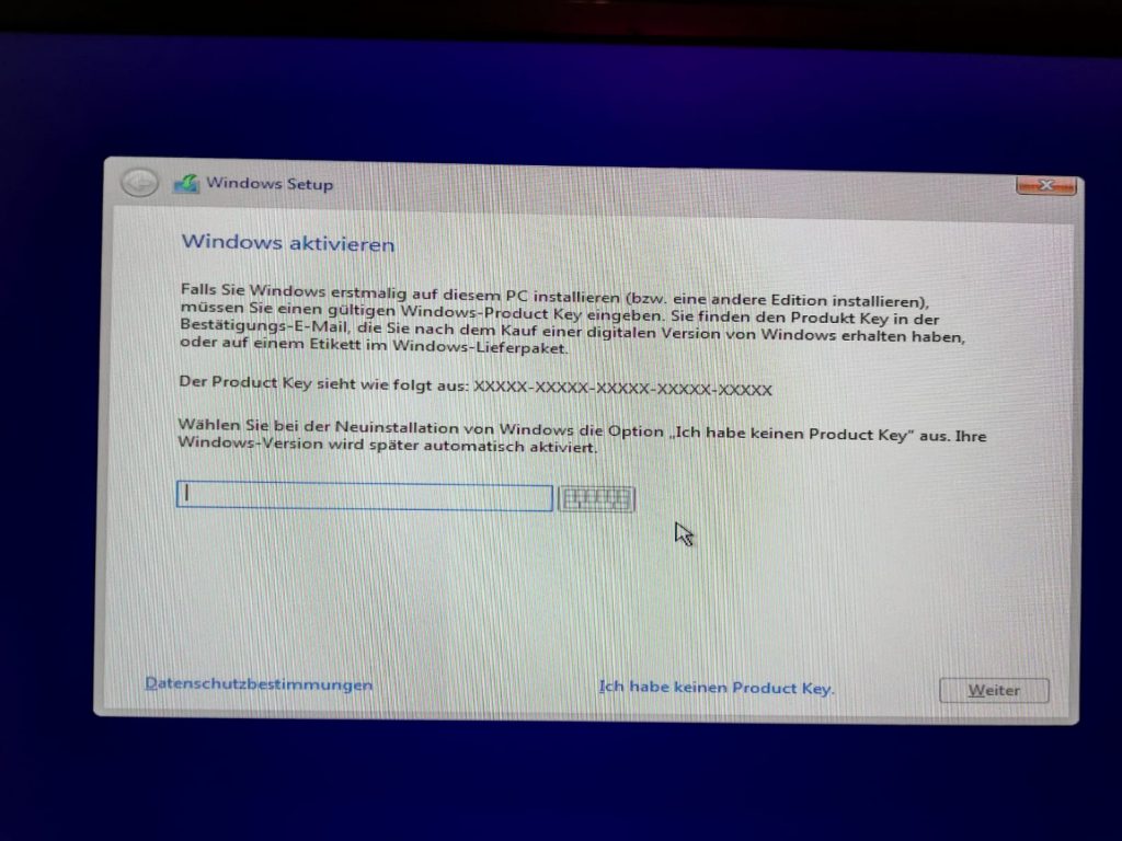 Windows 10 Product Key eingeben