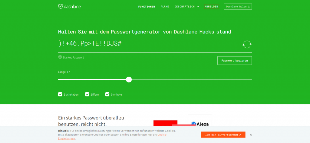 Passwort Generator - Online-Tool von dashlane