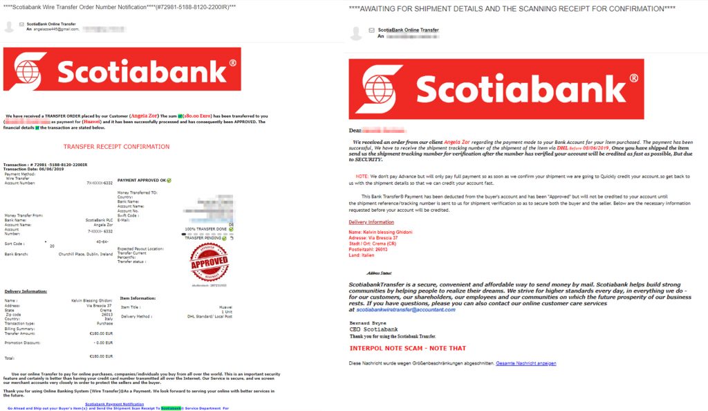 Betrug über eBay Kleinanzeigen - Bestätigung der ScotiaBank