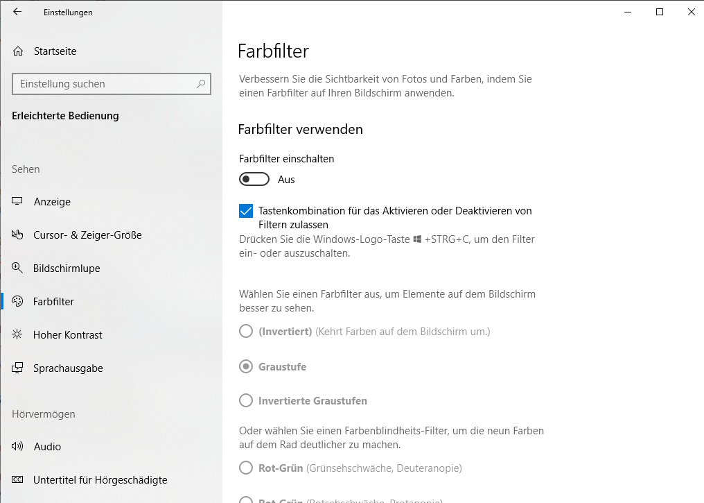Nur noch schwarz-weißes Bild am PC - Graustufen-Farbfilter unter Windows 10