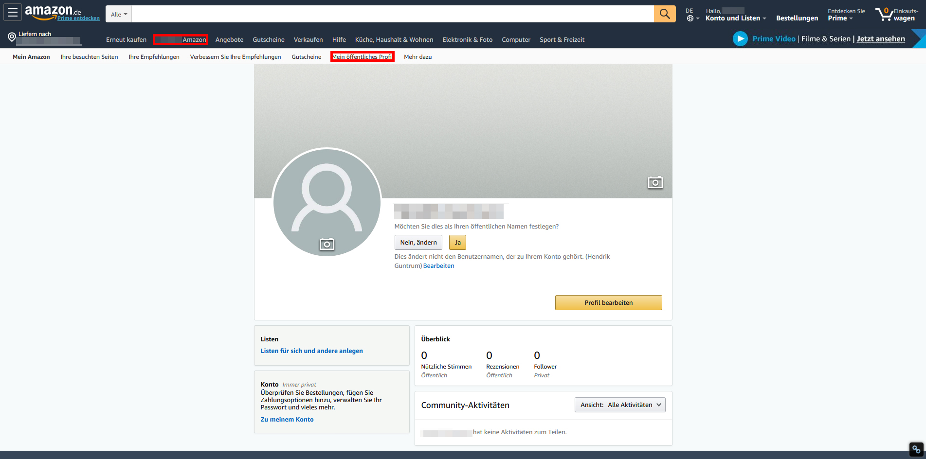 Amazon Profil Seite Hier finden Sie Ihr öffentliches Profil TechAktuell