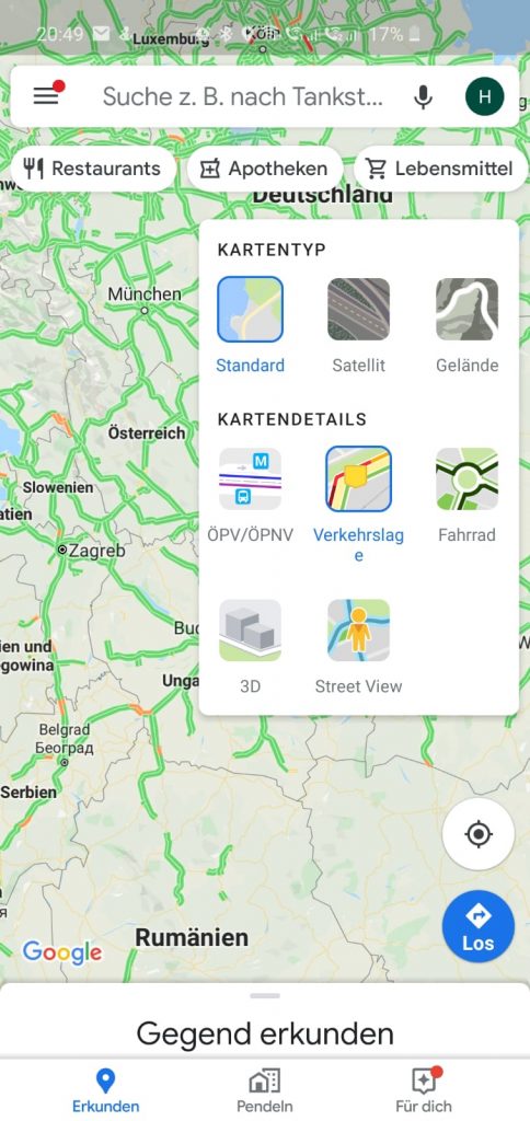 Zwischen Straßen- und Satellitenansicht wechseln in Google Maps