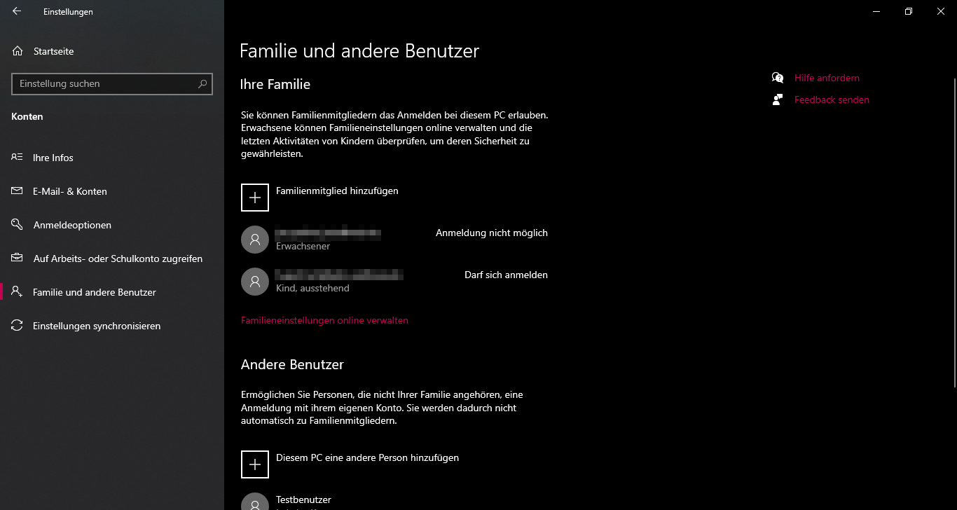 Windows 10 - Familienmitglieder und andere Benutzer hinzufügen