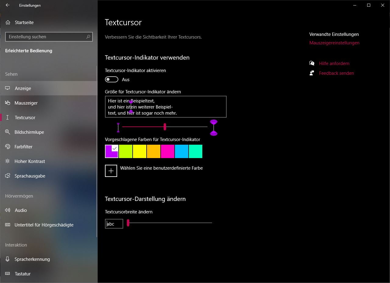 Windows 10 Textcursor sichtbarer machen / besser sehen
