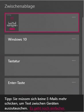 Windows 10 Elemente aus der Zwischenablage