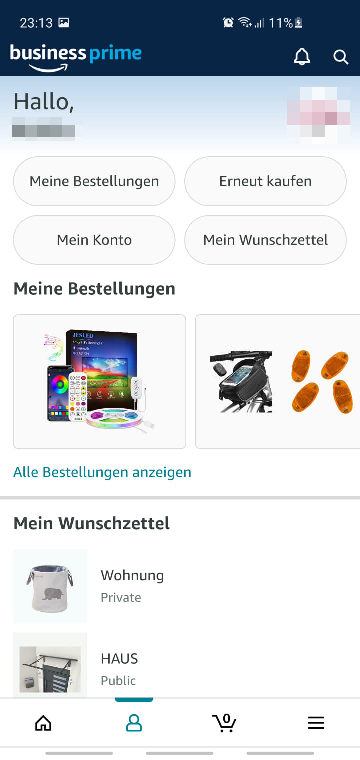 Neues Amazon-App Design Profilseite