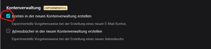 Thunderbird E-Mail-Konto hinzufügen geht nicht - Haken in der Kontenverwaltung entfernen
