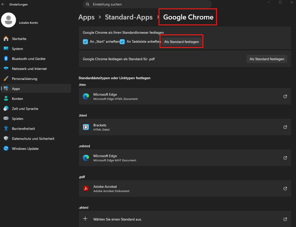 Standardbrowser ändern unter Windows 11