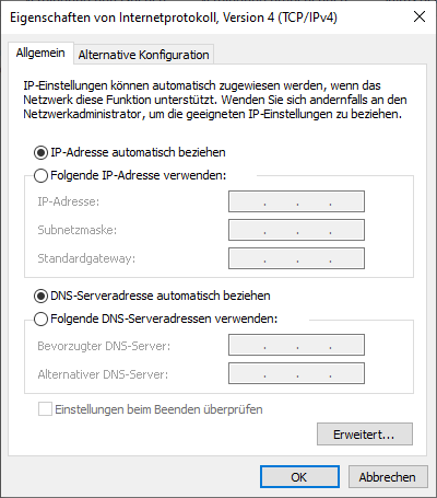 Windows 10 DNS-Server-Adressen ändern