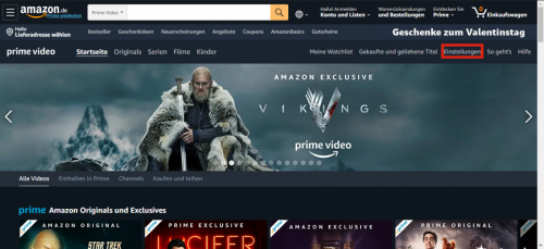 Amazon Prime Video Einstellungen öffnen