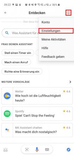 Google Assistant App Einstellungen öffnen