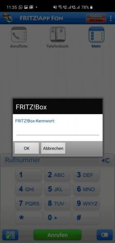 Kennwort der FritzBox eingeben