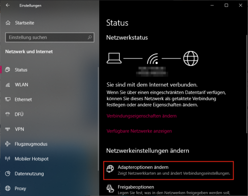 Netzwerk- und Interneteinstellungen Windows 10